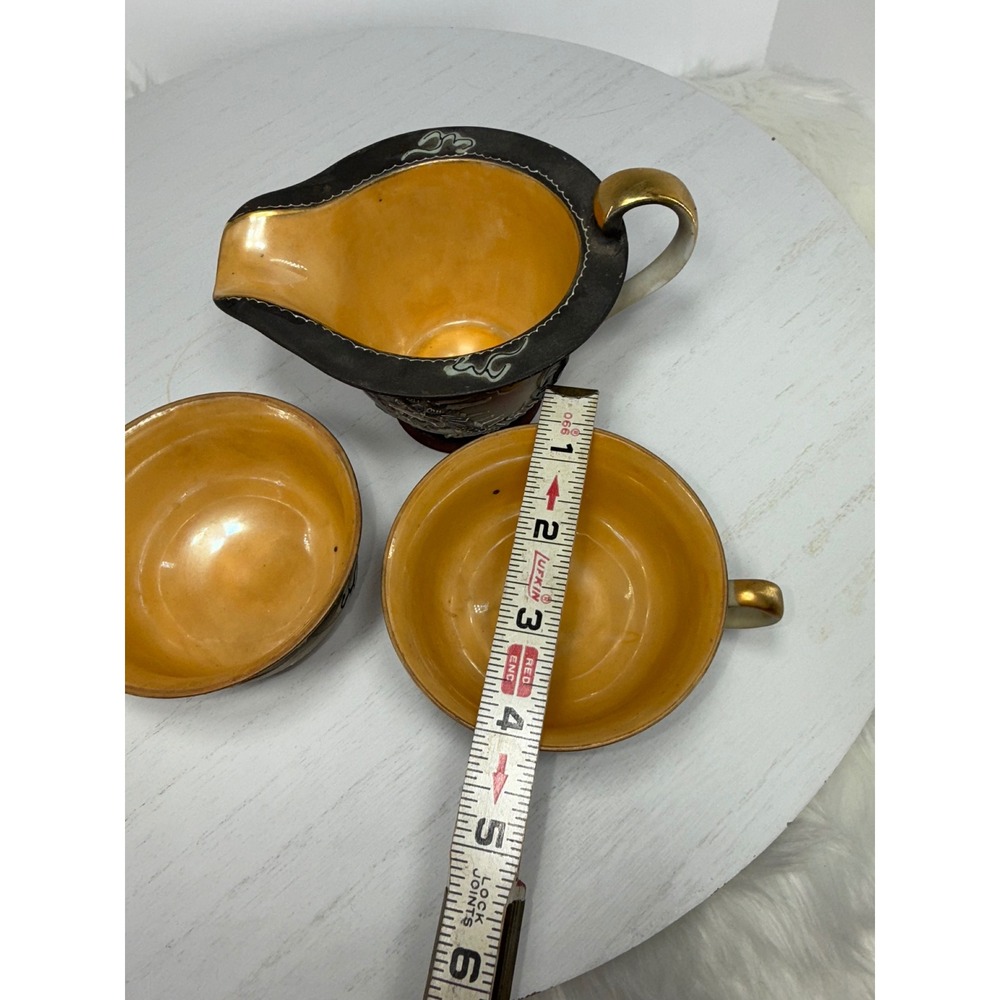 Vintage Handpainted Japan Dragon Creamer Pitcher and Two Cups Set Nikko - Picture 11 of 13